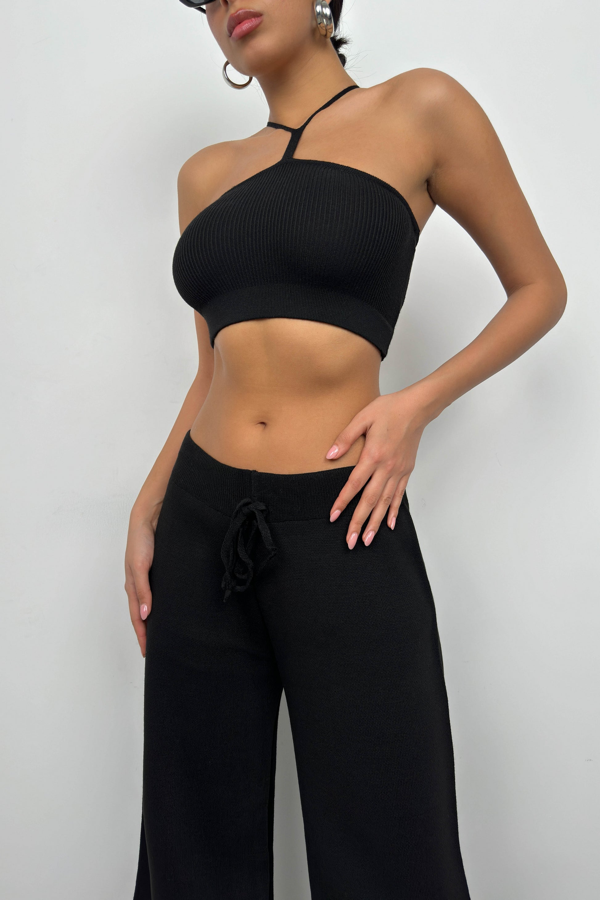 Wide Leg Black Knit Sweatpants 