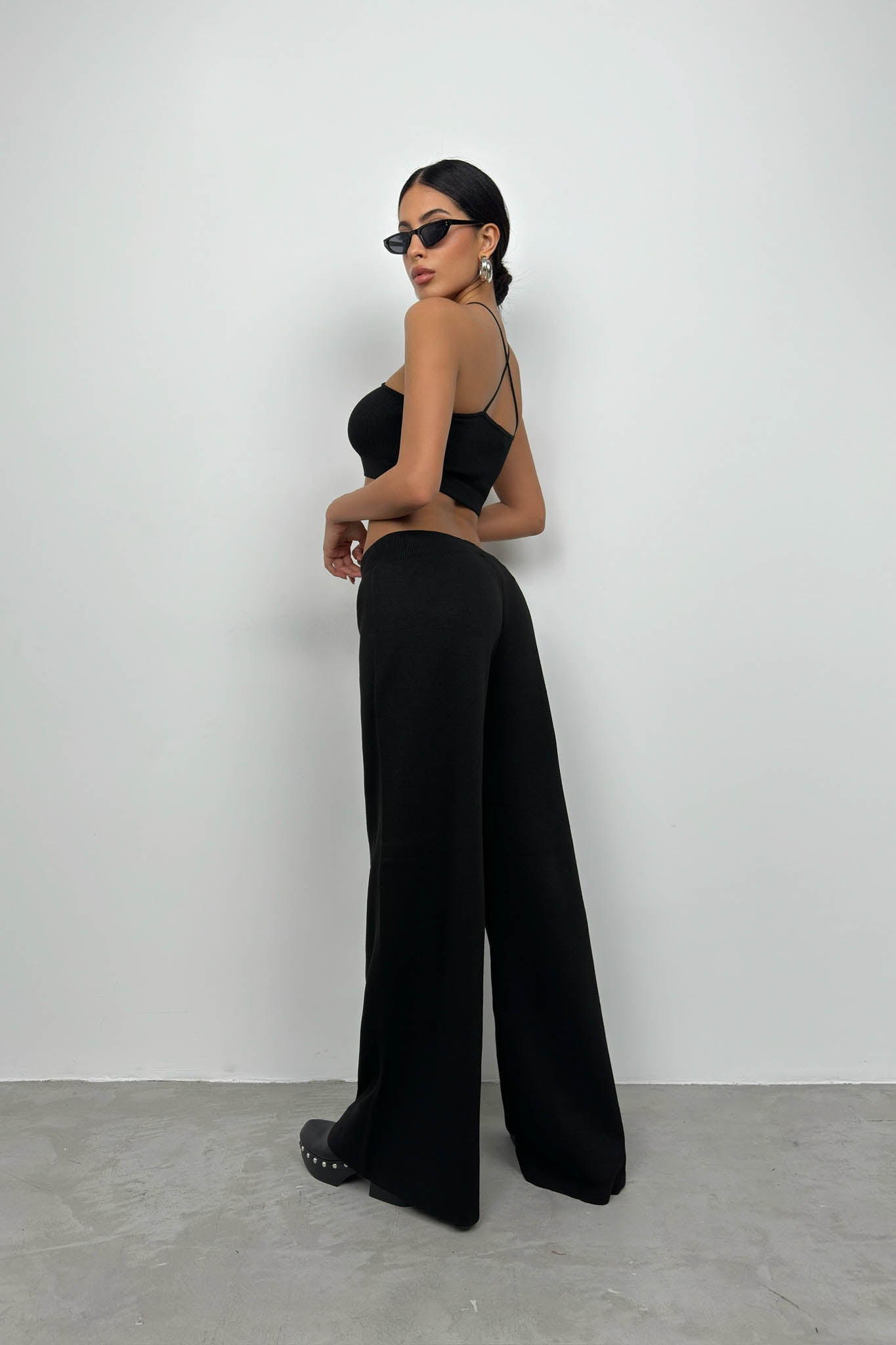 Wide Leg Black Knit Sweatpants 