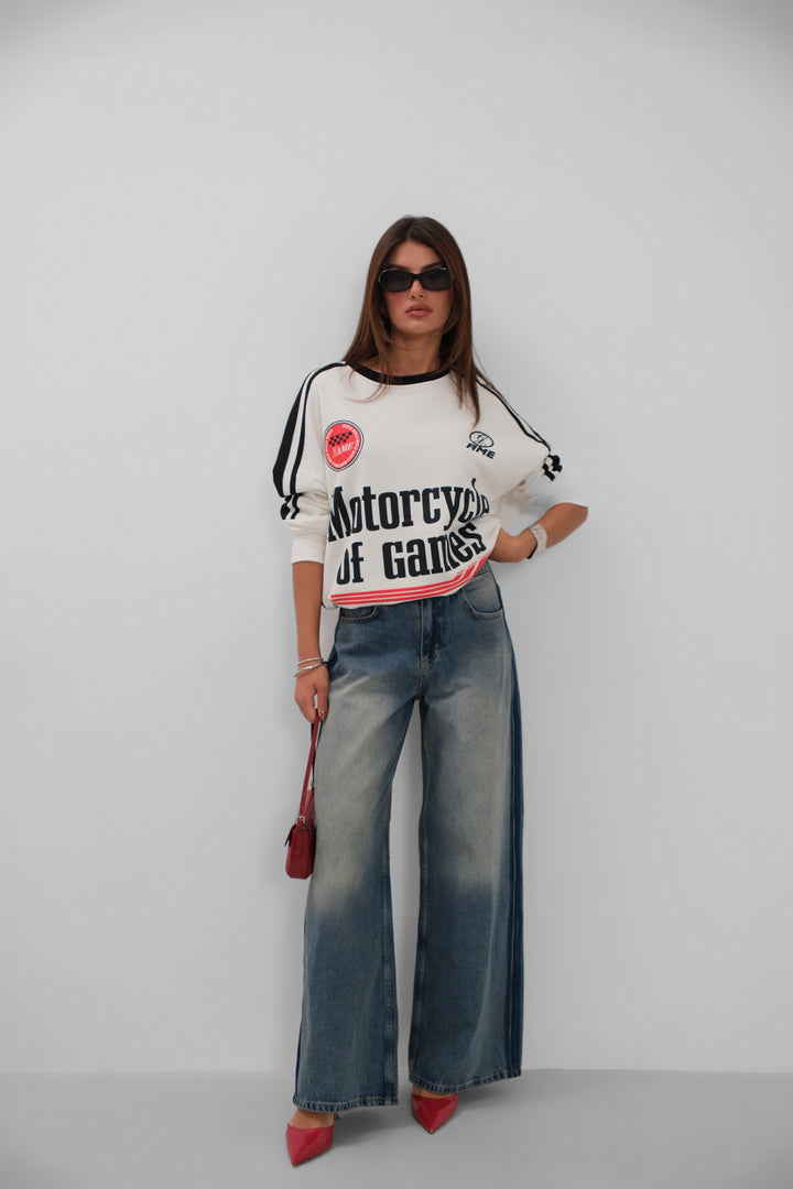 Wide Leg Washed Blue Jeans 