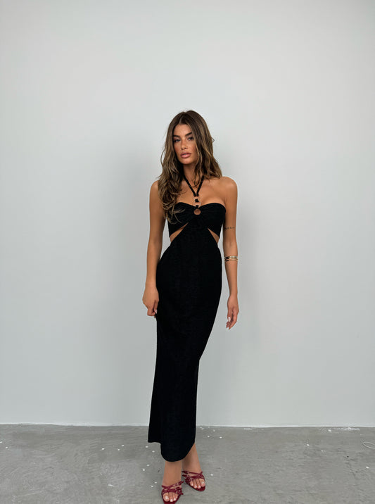 Black Maxi Dress with Neckline 