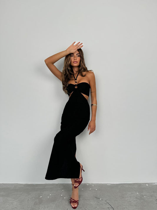 Black Maxi Dress with Neckline 