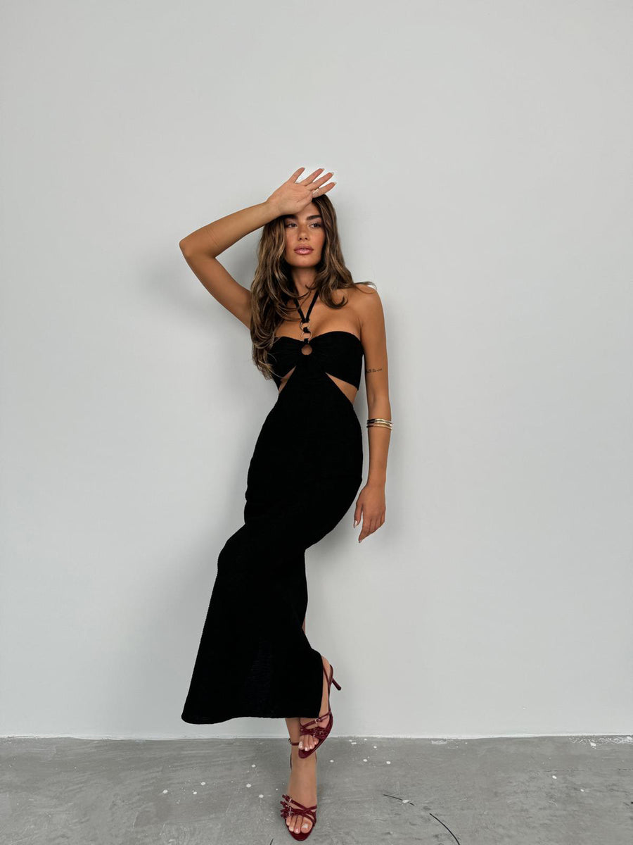 Black Maxi Dress with Neckline 