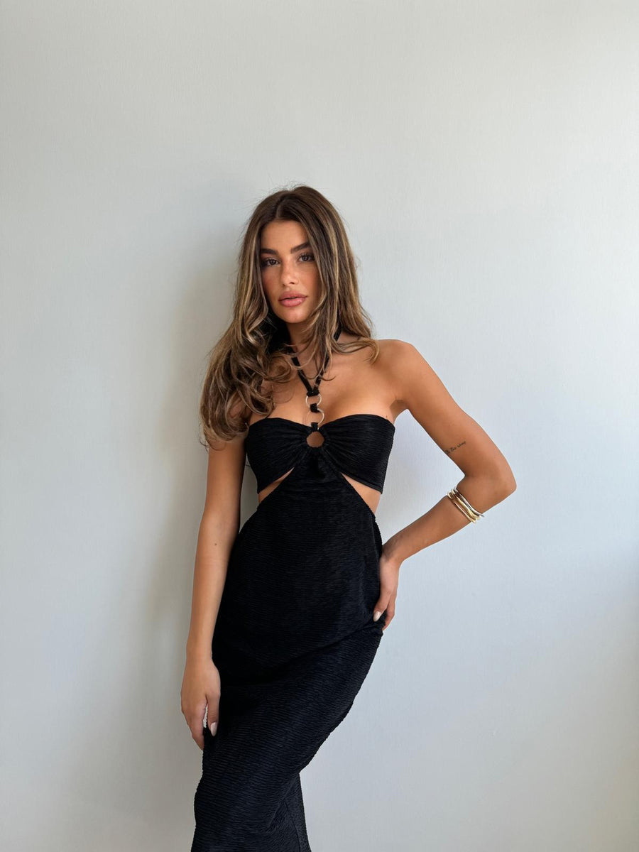 Black Maxi Dress with Neckline 