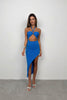 Neck Banded Blue Slit Dress 