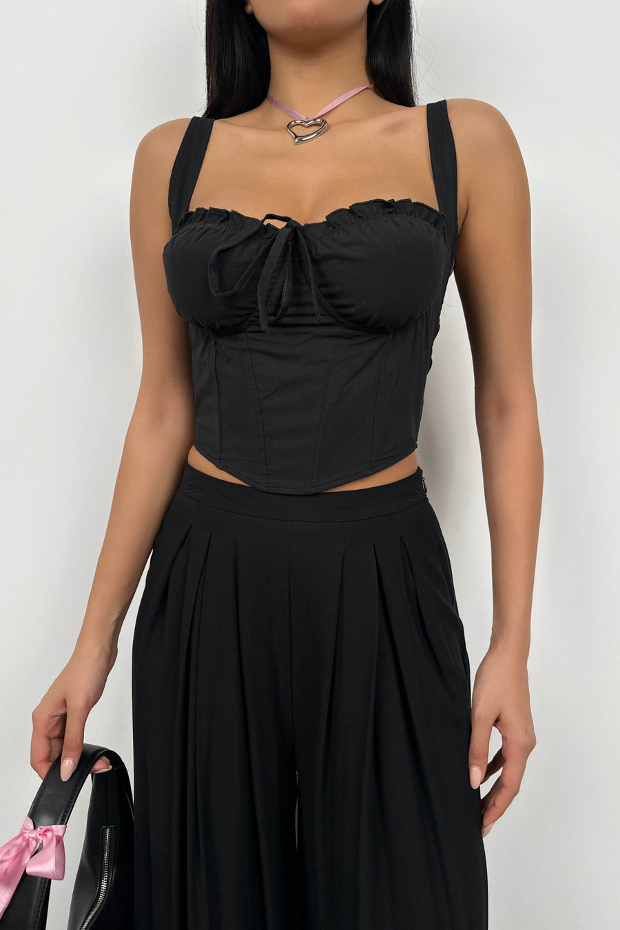 Gathered Detail Underwire Black Corset 