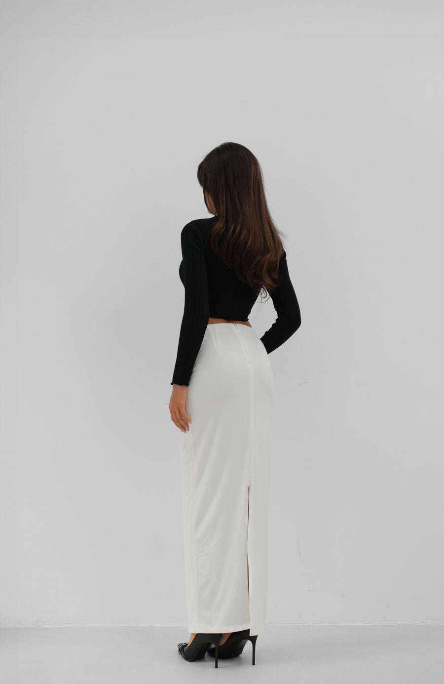 Gathered Detail Ecru Maxi Skirt 