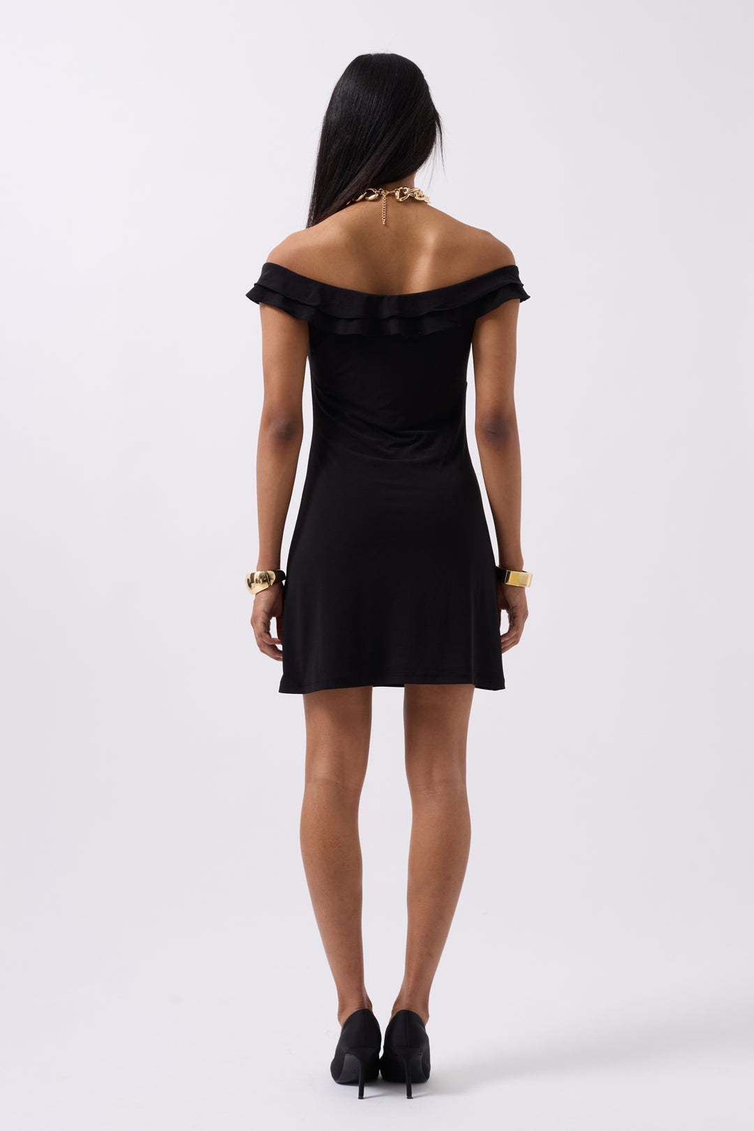 bodycon shoulder strap black gathered mini dress Siren