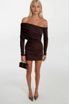 Büzgü Detay Kahverengi Straplez Mini Elbise