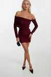Büzgü Detay Bordo Straplez Mini Elbise