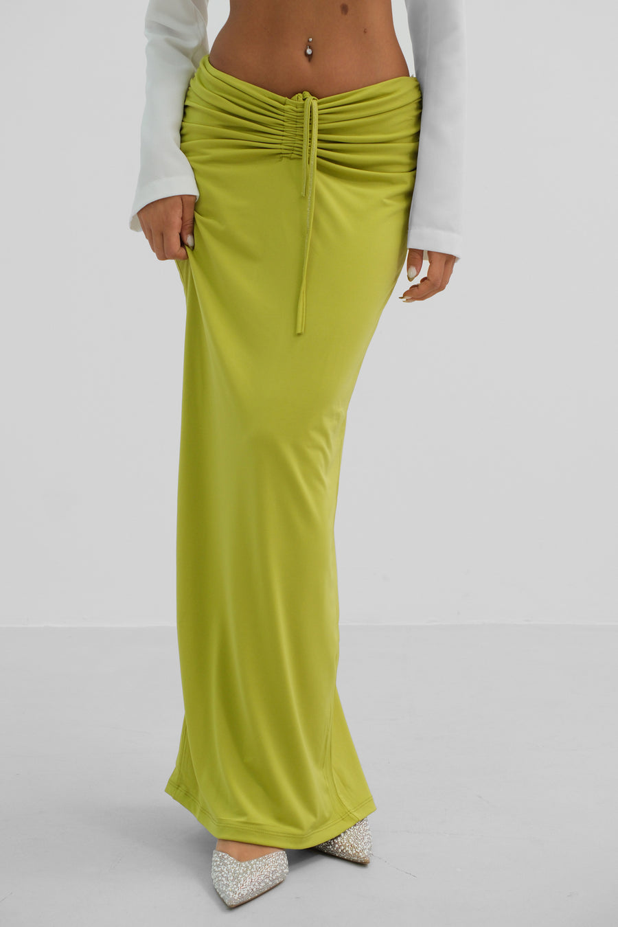 Gathered Detail Green Maxi Skirt 