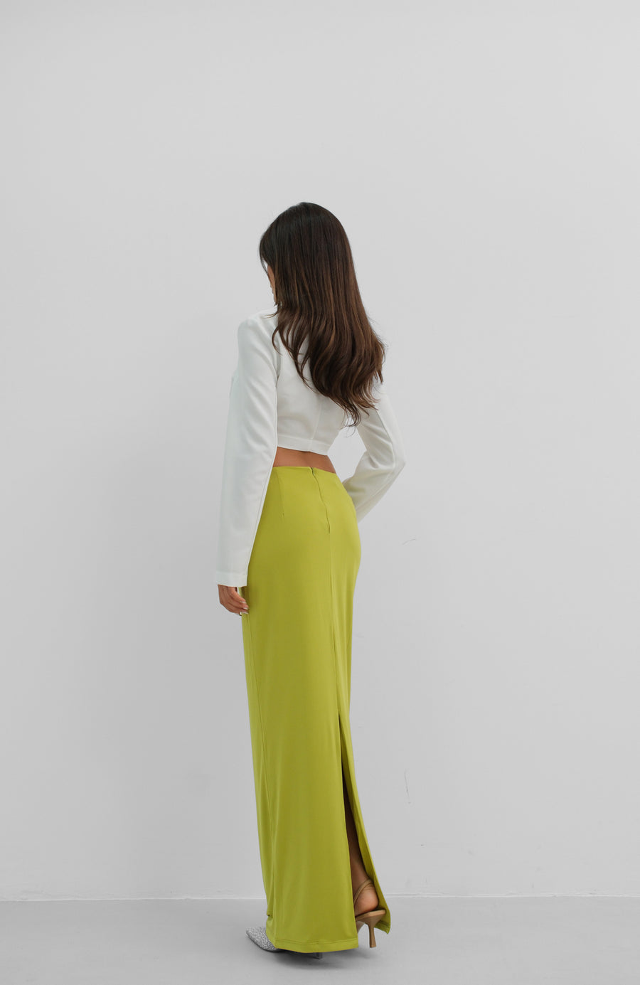 Gathered Detail Green Maxi Skirt 