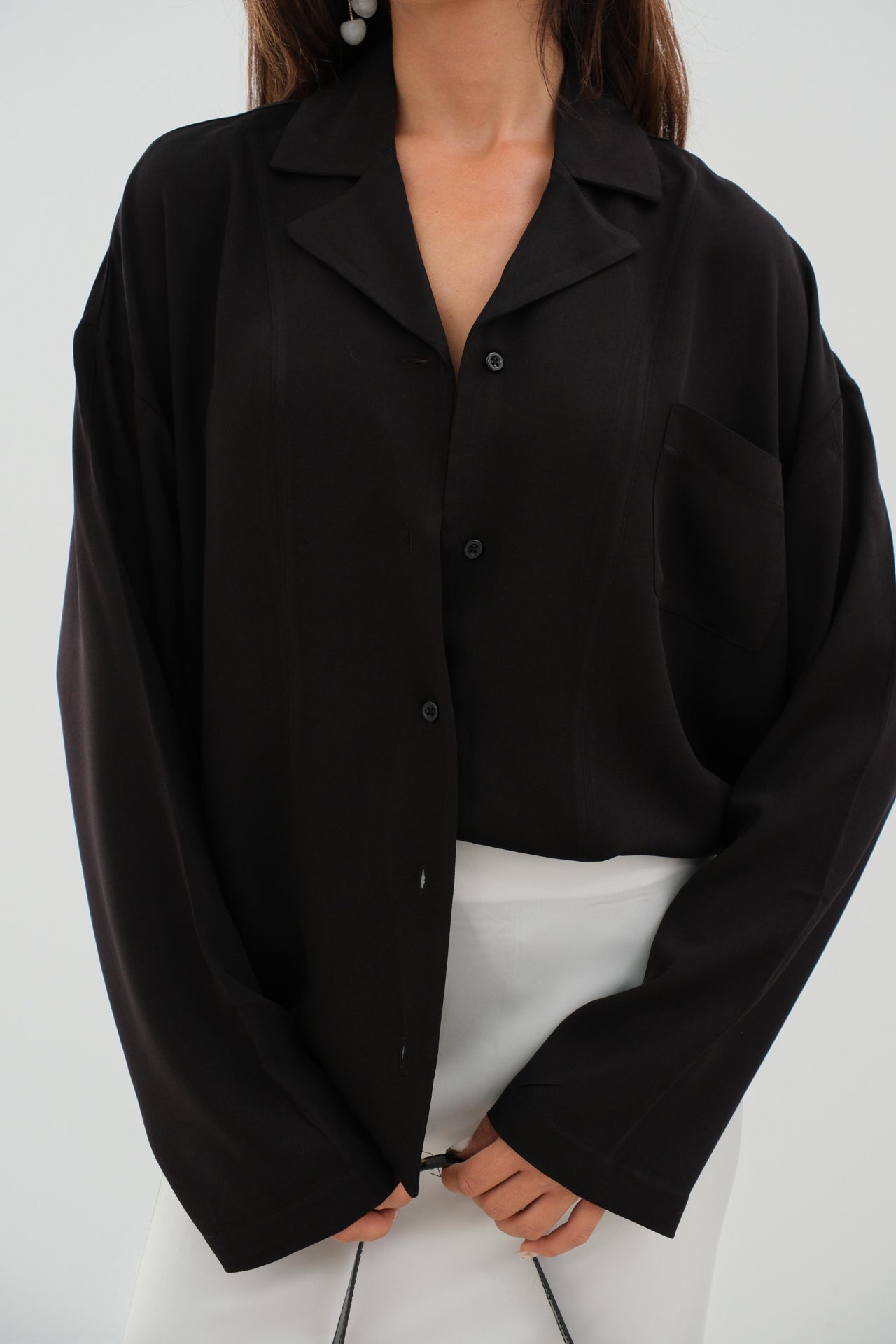 Black Shirt with Jacket Collar Pocket 