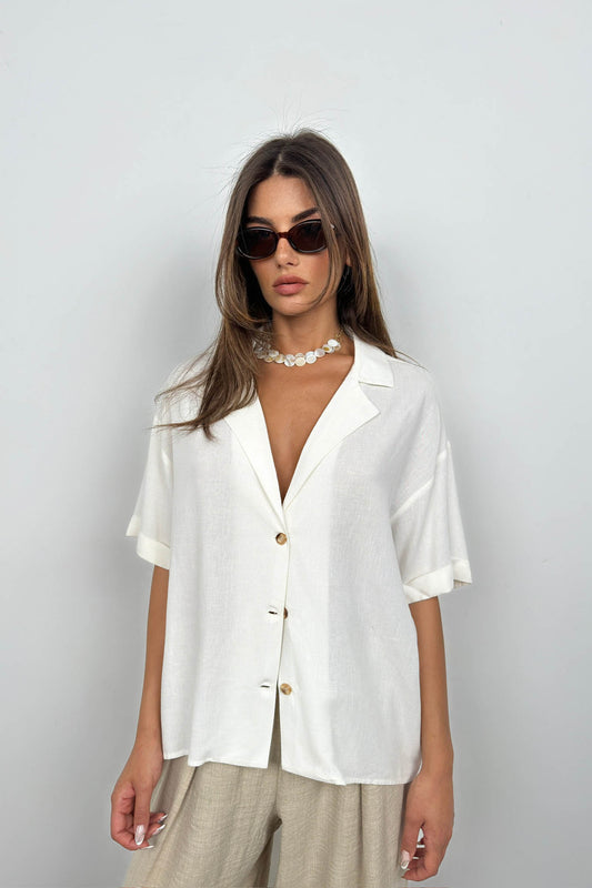 Jacket Collar White Linen Shirt 