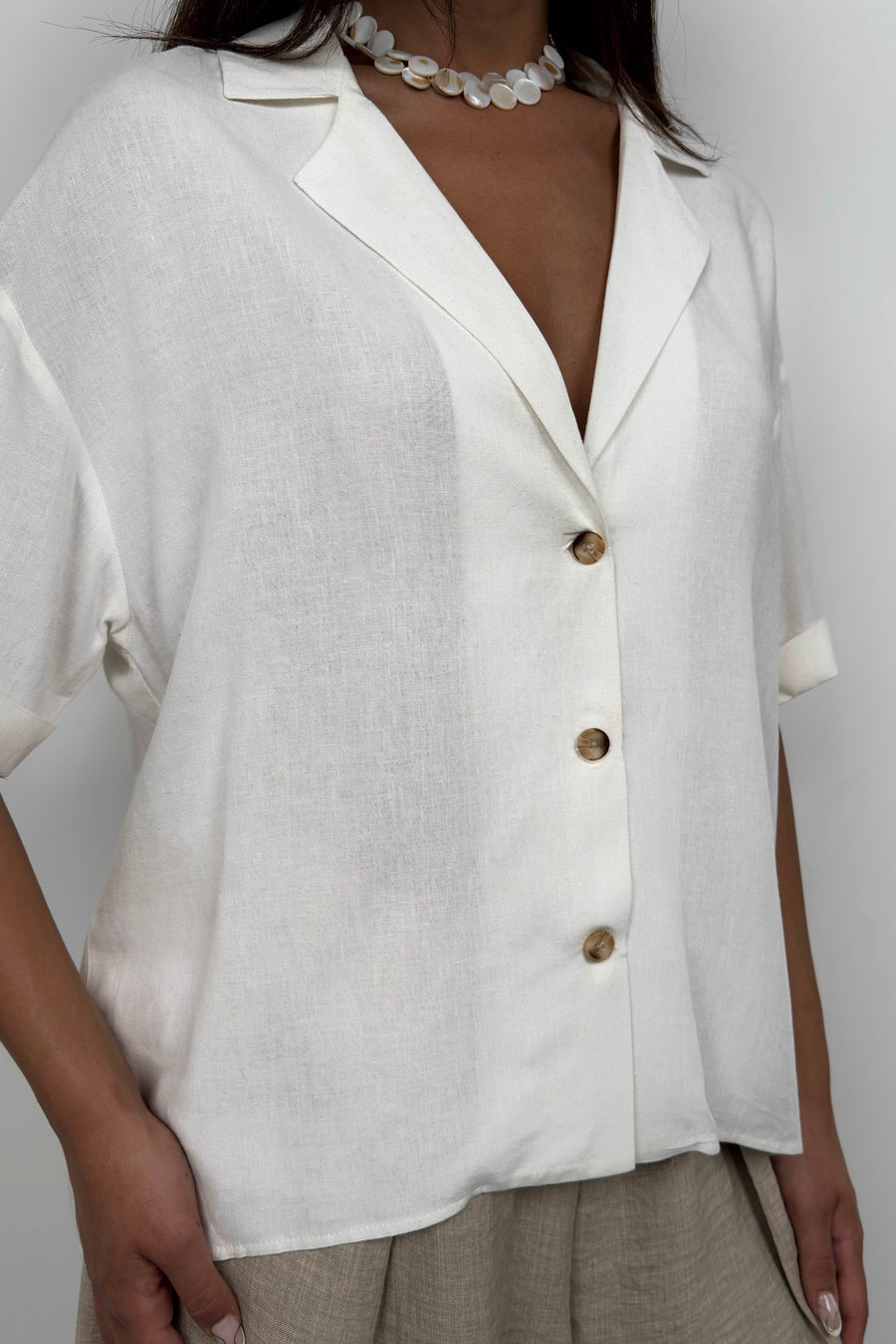 Jacket Collar White Linen Shirt 