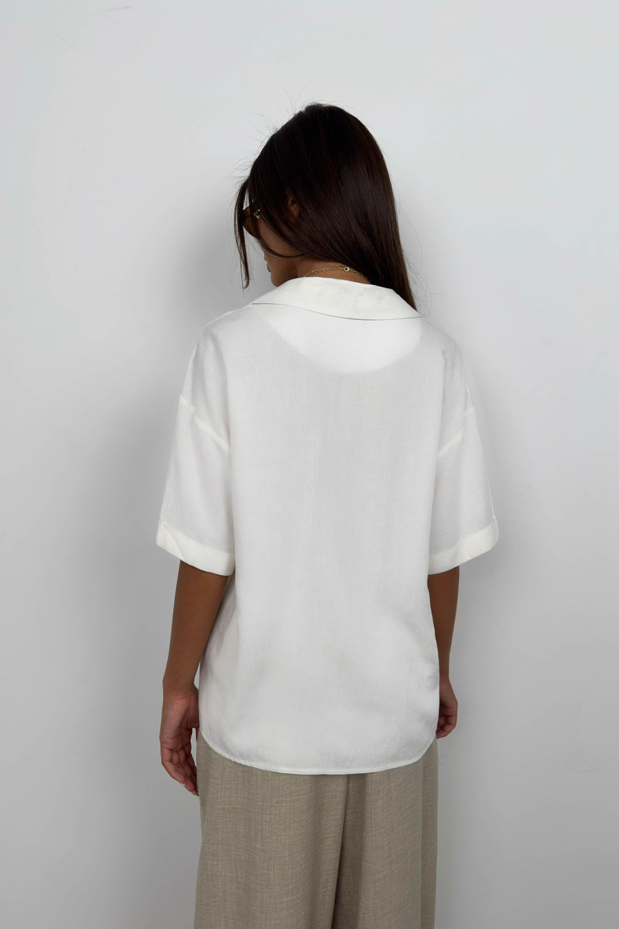 Jacket Collar White Linen Shirt 