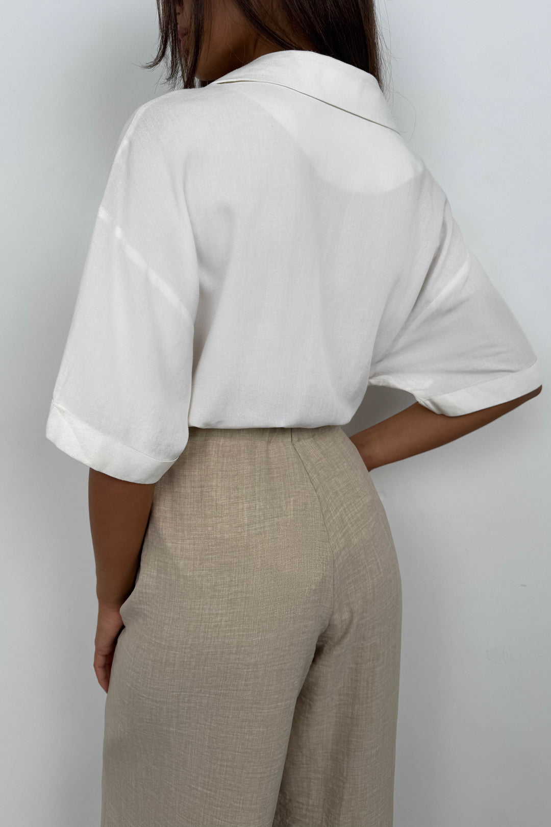 Jacket Collar White Linen Shirt 