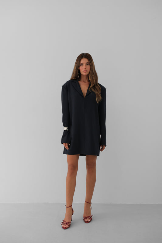 Jacket Collar Navy Blue Mini Dress 