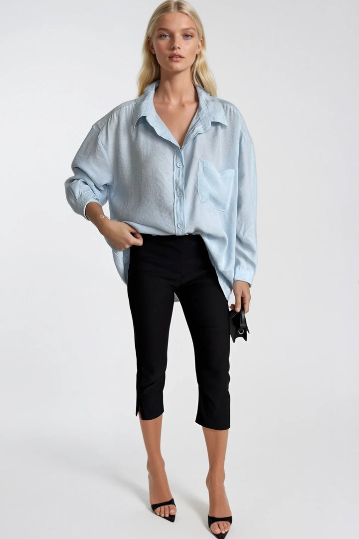 Cep Detay Basic Oversize Mavi Gömlek
