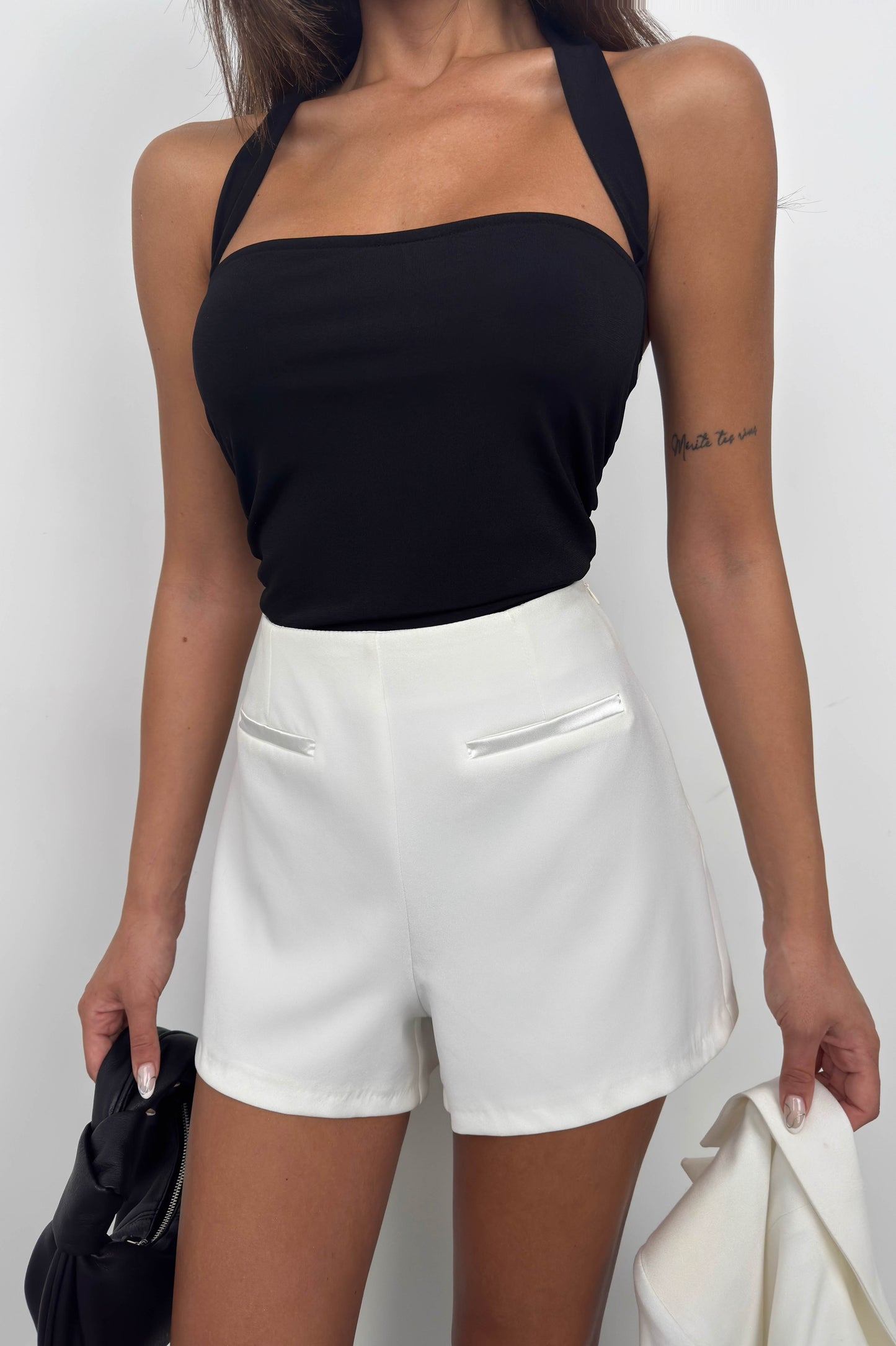 Pocket Detail White Mini Shorts 