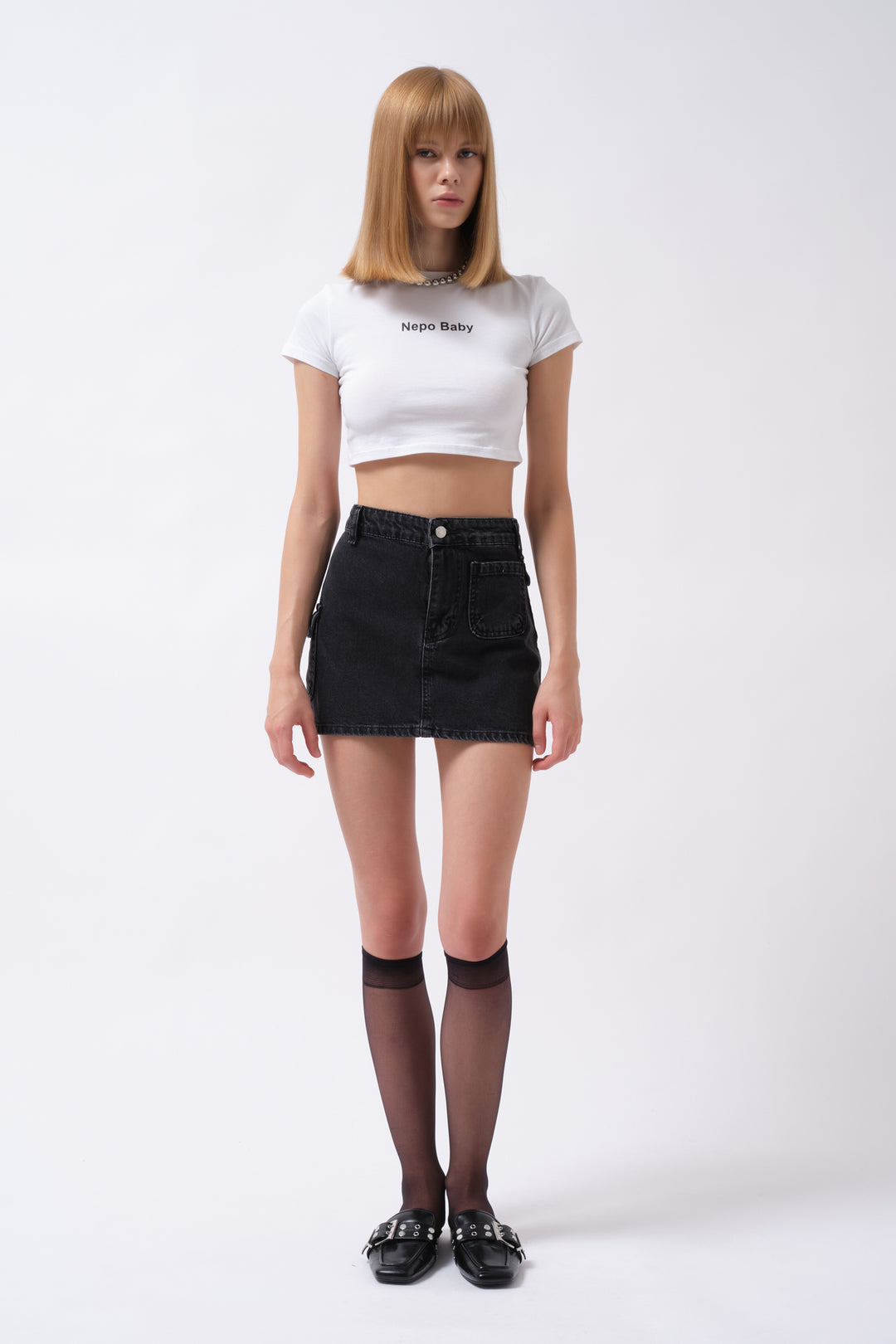 Pocket Detail Denim Mini Black Skirt