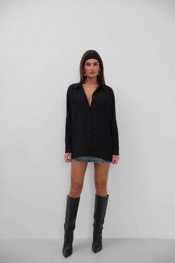 Pocket Detail Black Shirt 