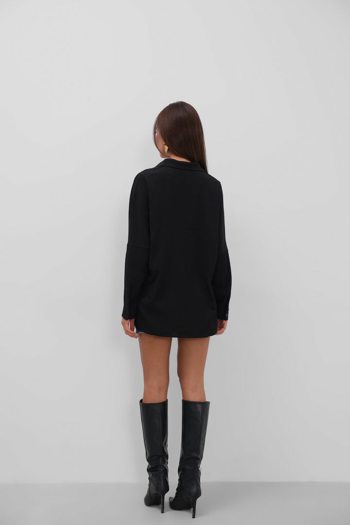Pocket Detail Black Shirt 