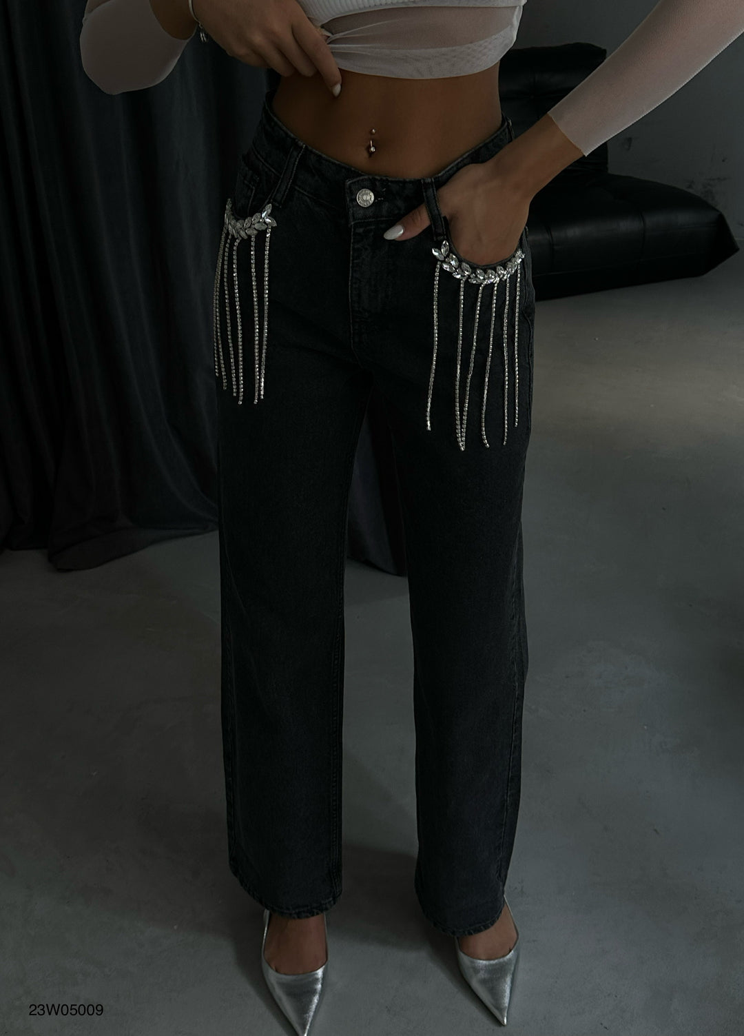 Cep Taş Detay Gri Jean