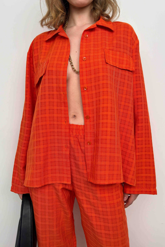 Pocket Orange Shirt Trousers Two Piece Set 