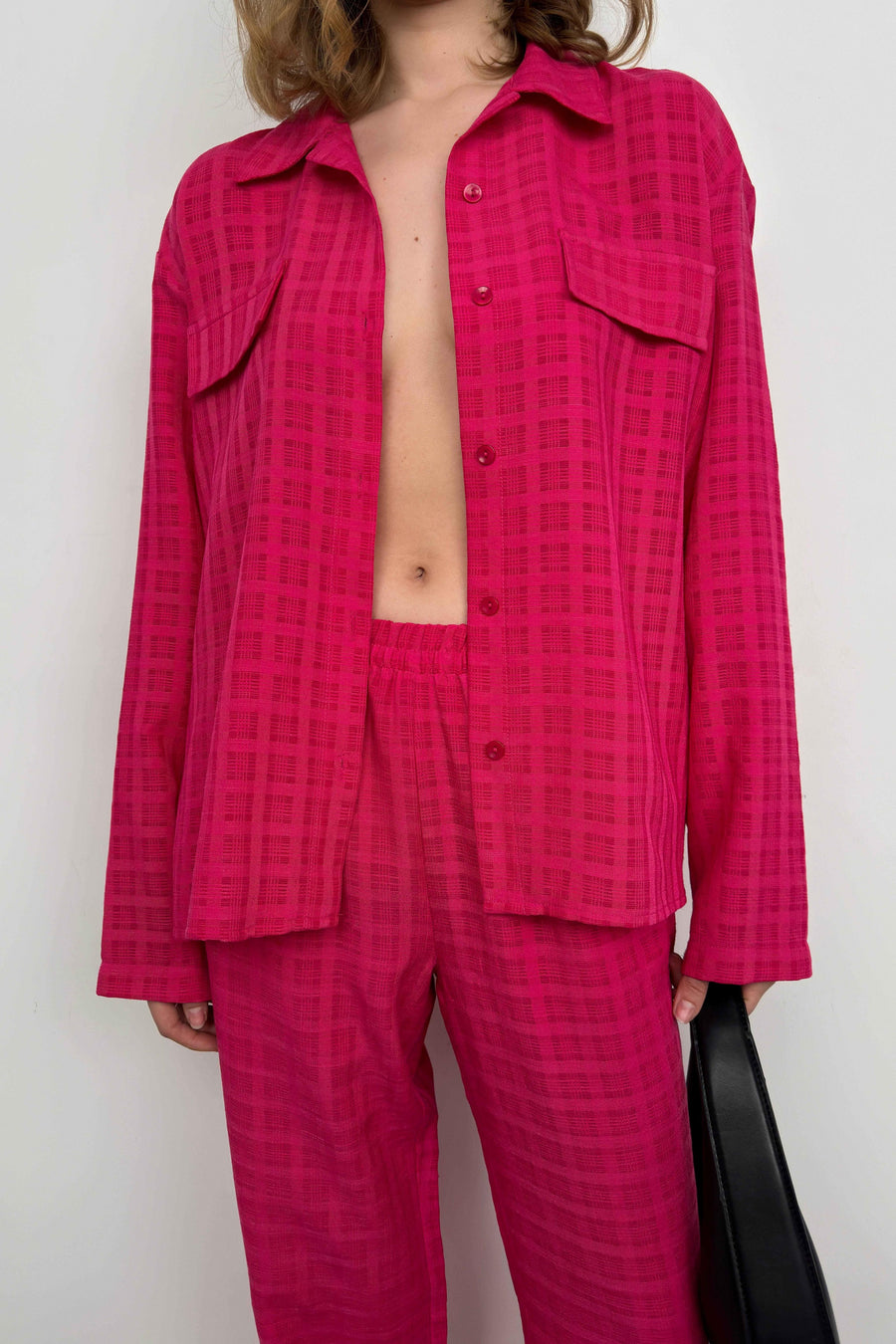 Pocket Fuchsia Shirt Trousers Two Piece Set