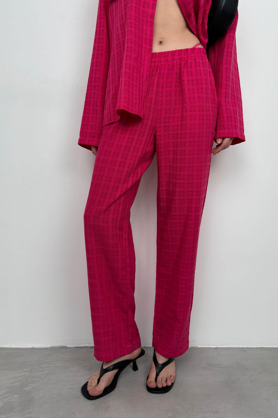 Pocket Fuchsia Shirt Trousers Two Piece Set