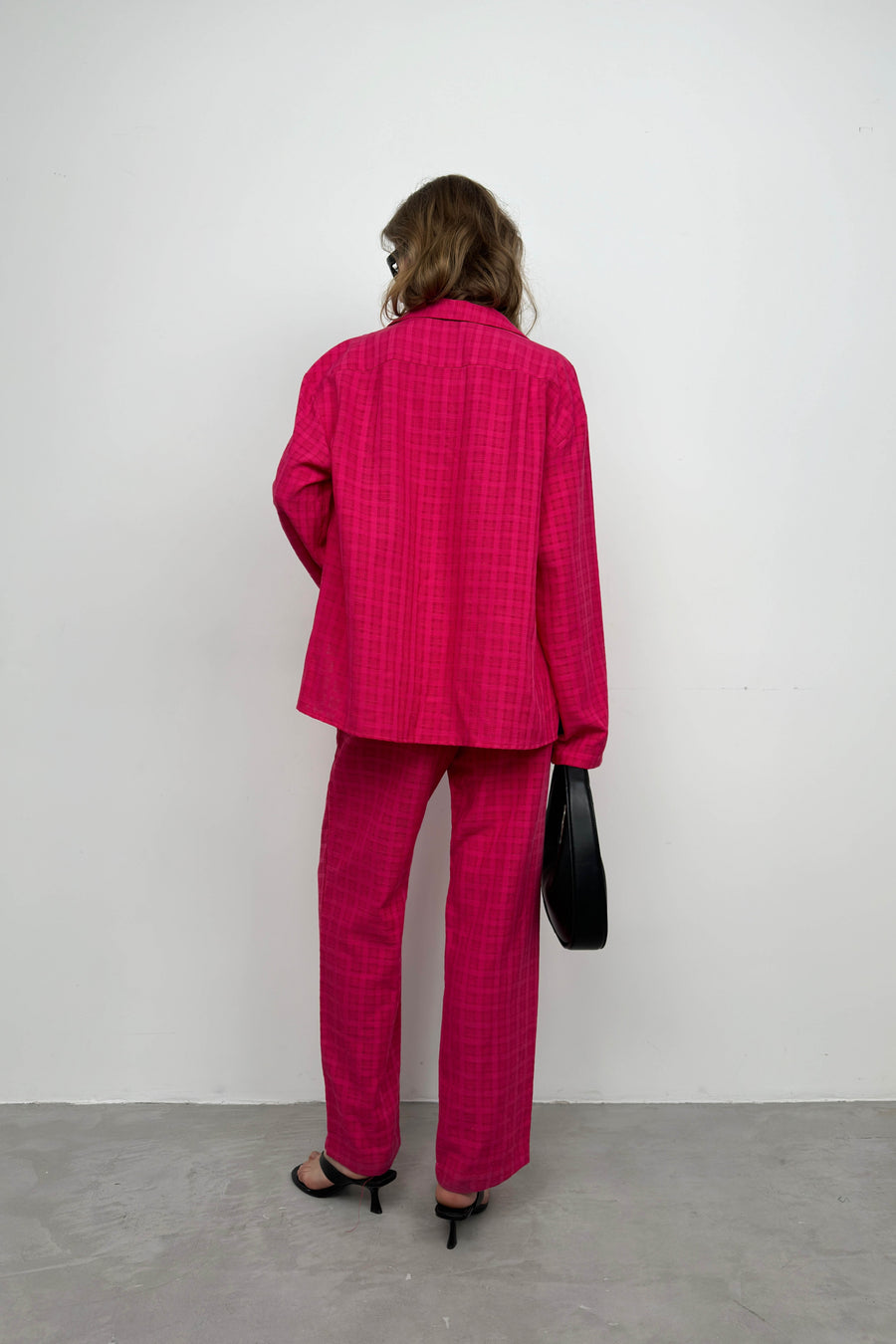 Pocket Fuchsia Shirt Trousers Two Piece Set