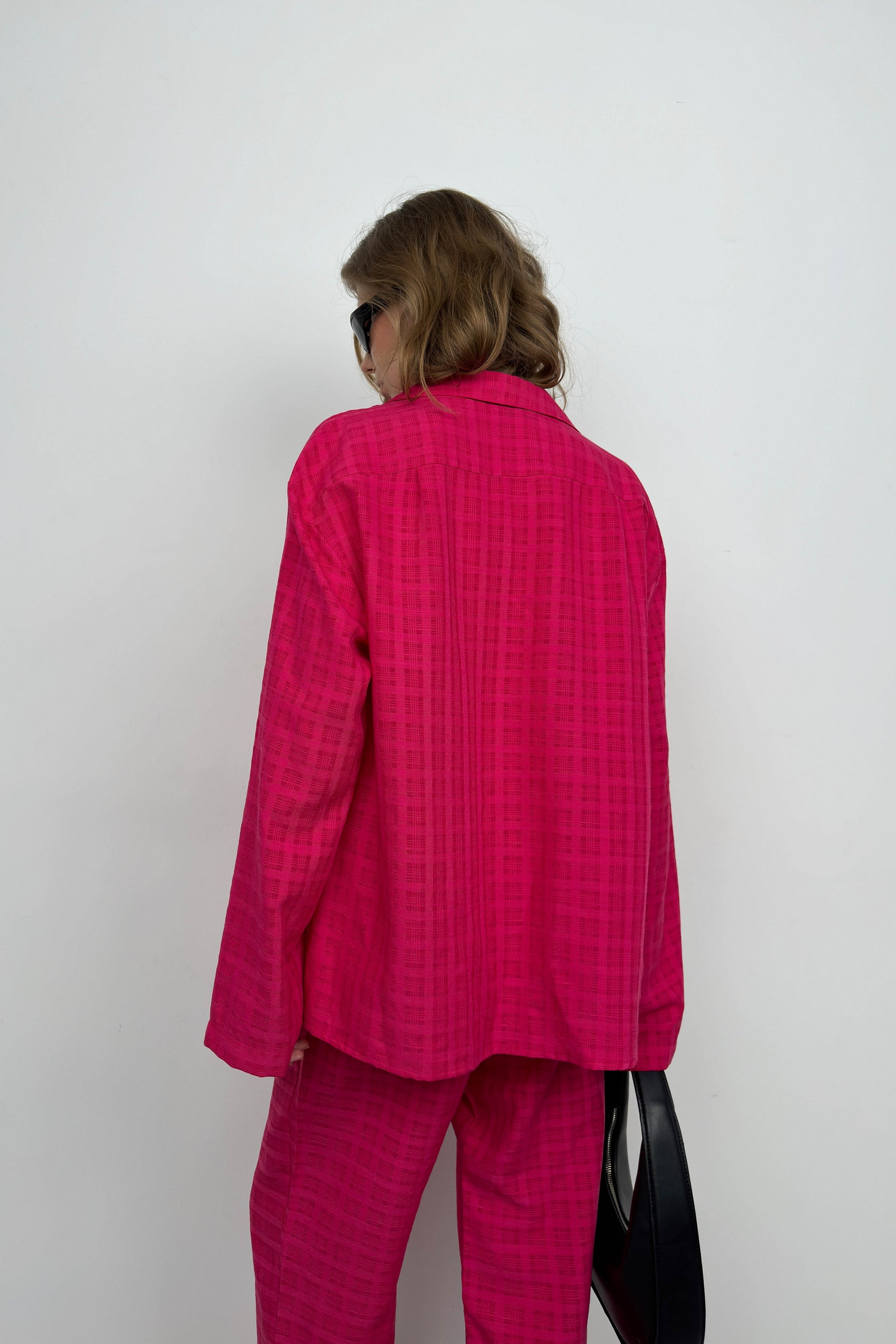 Pocket Fuchsia Shirt Trousers Two Piece Set