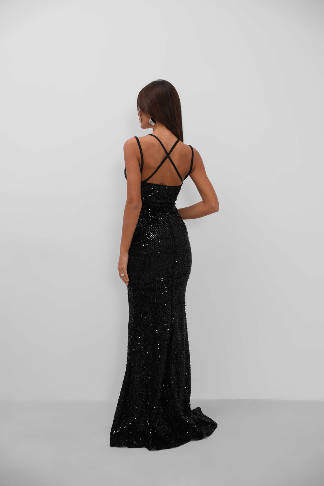 Çift Askılı Payetli Siyah Elbise