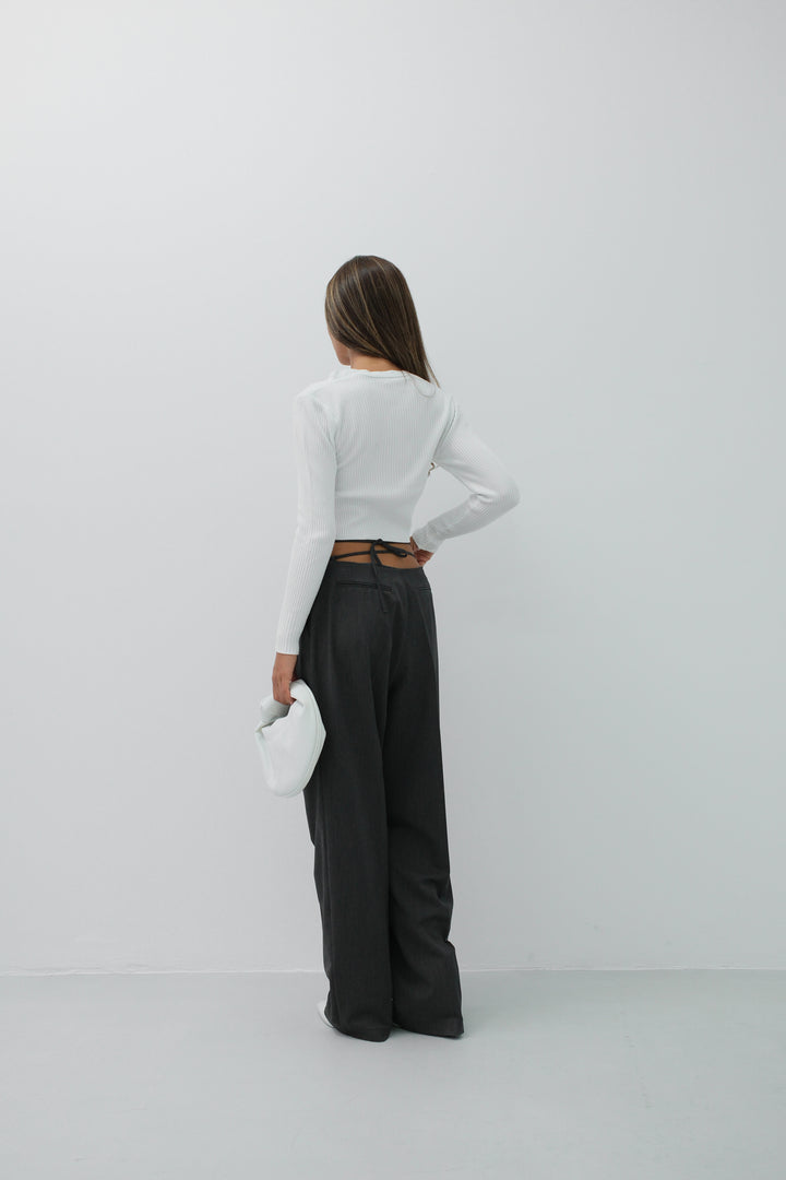 Double Buttoned V Neck Ecru Knit Blouse 