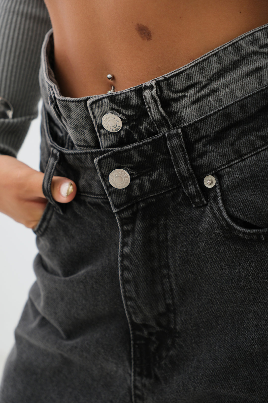 Double Belted High Waist Gray Jeans