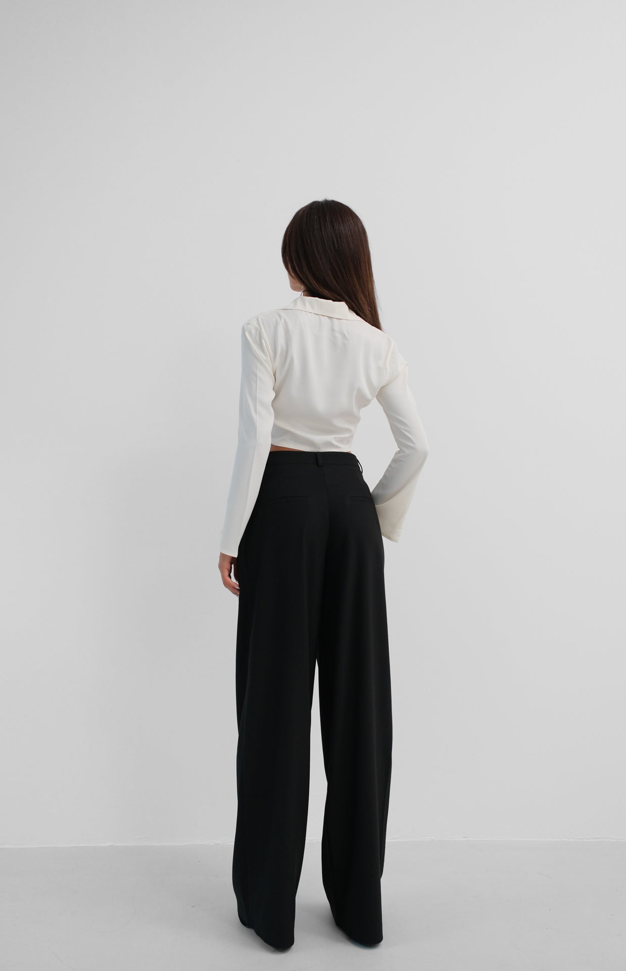 Double Pleated Wide Leg Black Trousers 