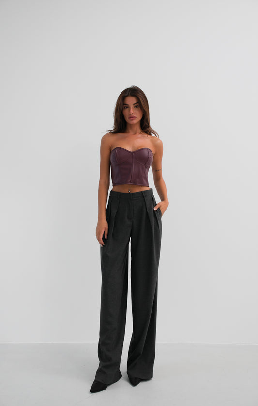 Double Pleated Wide Leg Grey Trousers 