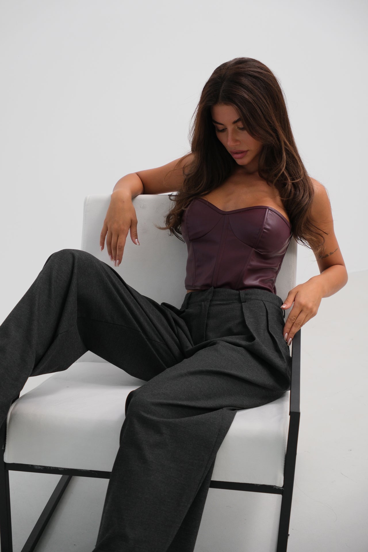 Double Pleated Wide Leg Grey Trousers 