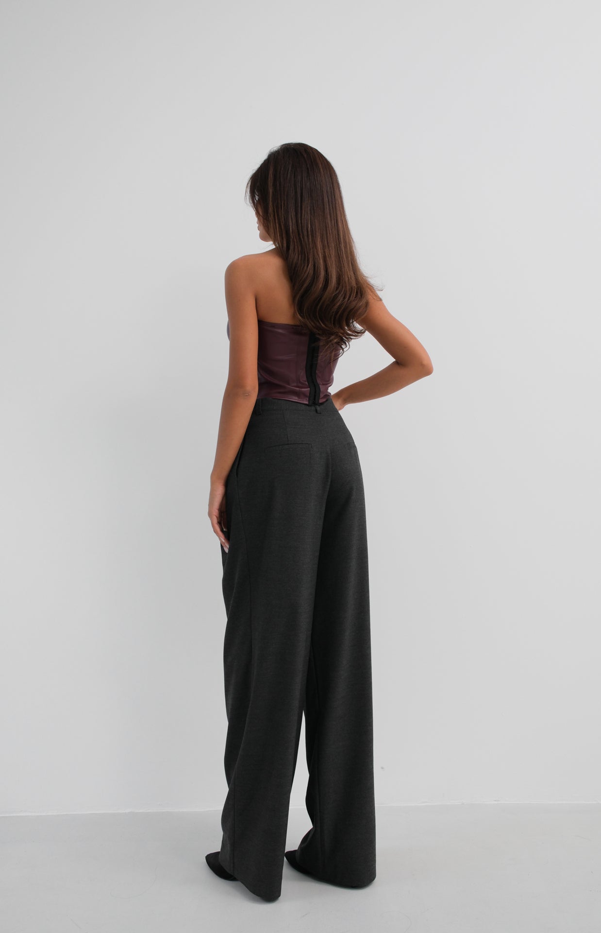 Double Pleated Wide Leg Grey Trousers 