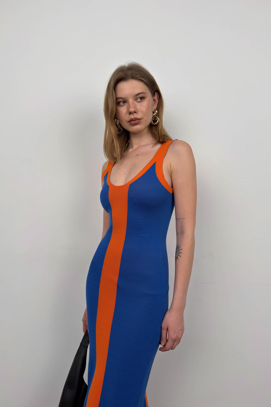 Double Color Slit Detail Saxe Orange Dress 