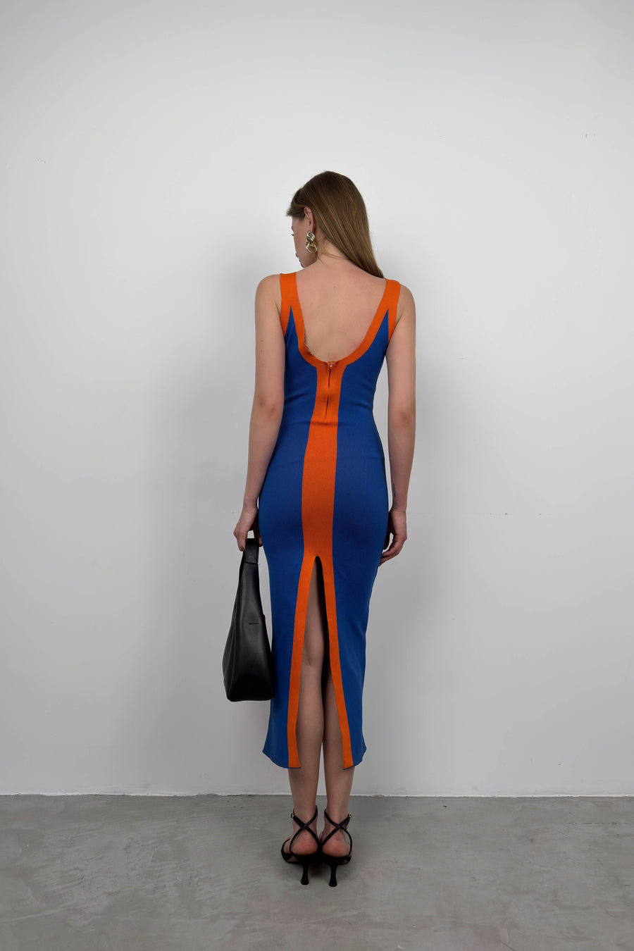 Double Color Slit Detail Saxe Orange Dress 