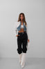 Double Color Crop Blue White Denim Jacket 