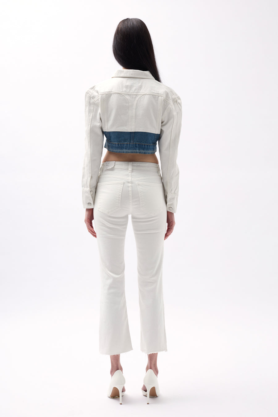 Double Color Crop Blue White Denim Jacket 