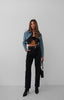 Double Color Crop Blue Black Denim Jacket 