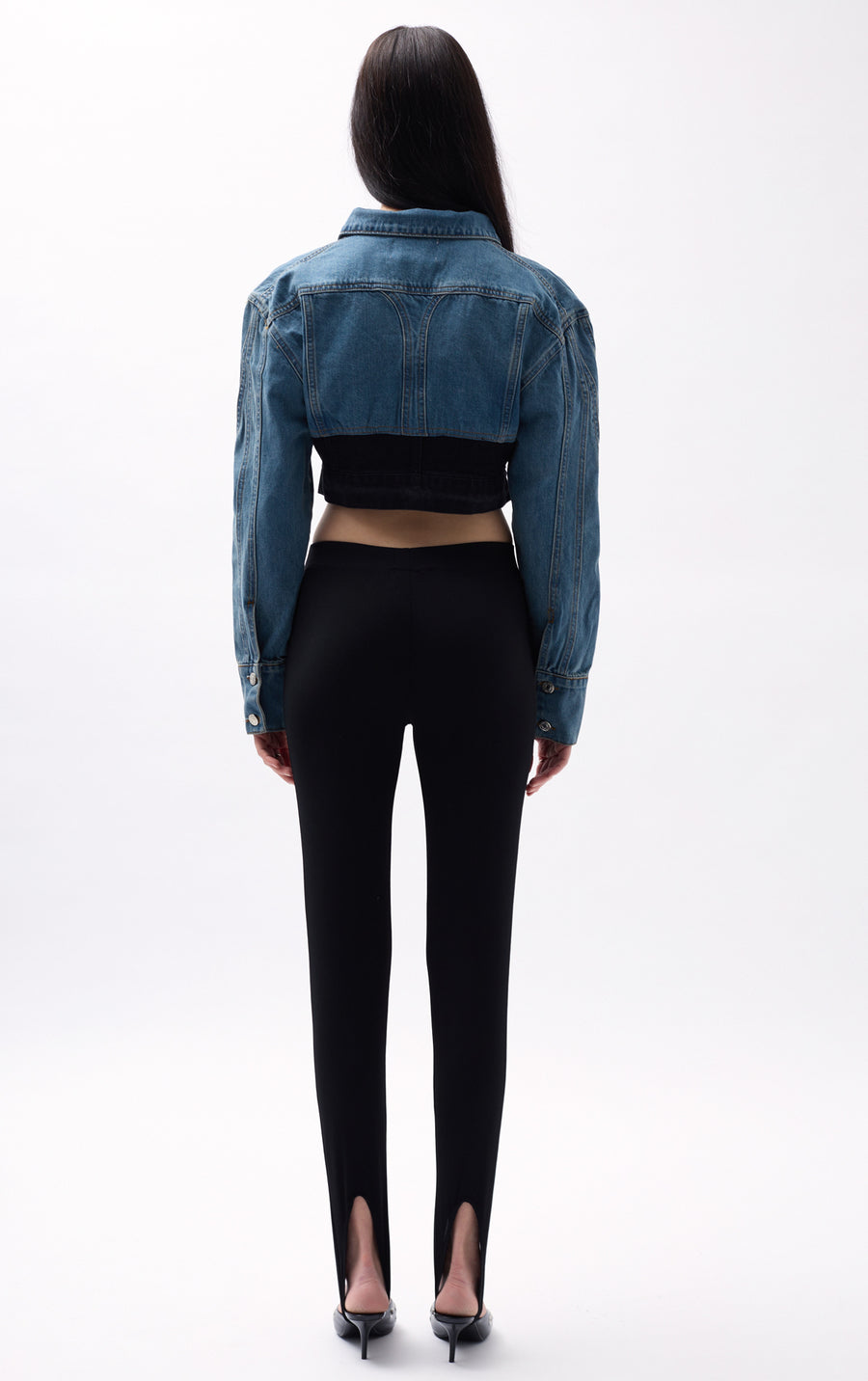 Double Color Crop Blue Black Denim Jacket 