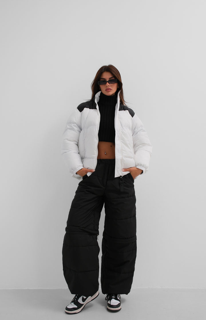 Double Colored Hooded Black and White Coat