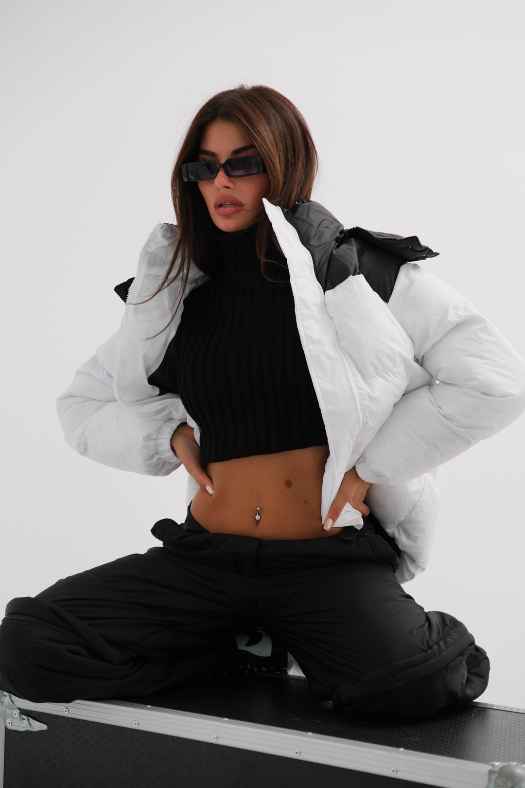 Double Colored Hooded Black and White Coat