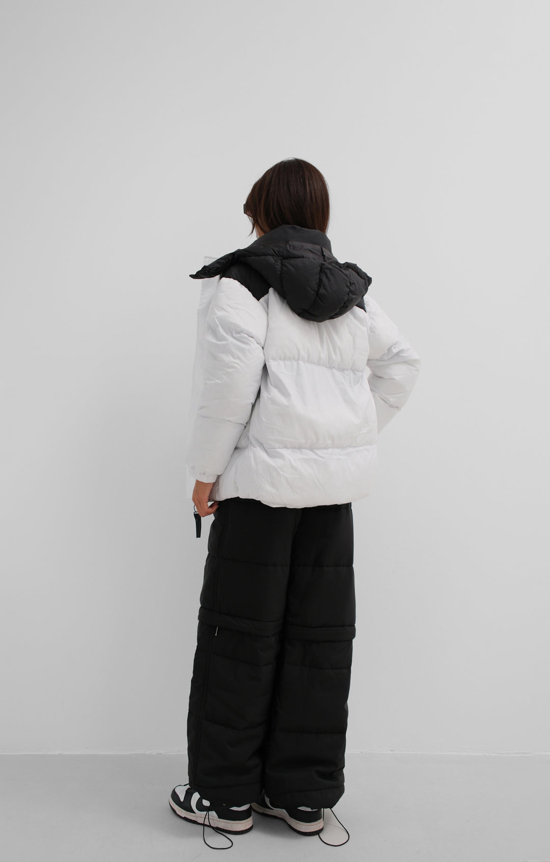 Double Colored Hooded Black and White Coat