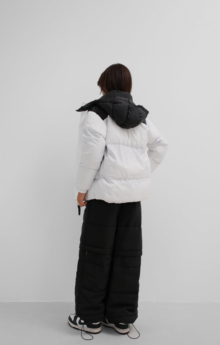 Double Colored Hooded Black and White Coat