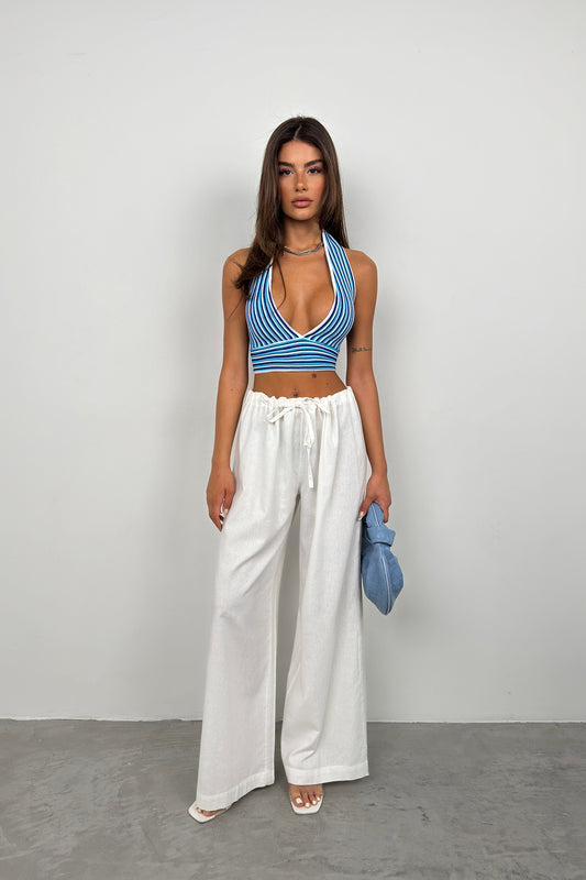 Striped Neck Tie Blue Crop 